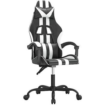 Silla gaming giratoria de cuero sintético negro y blanco