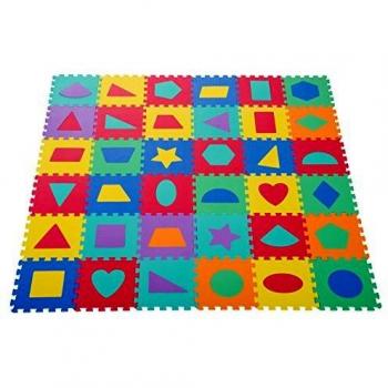 HOMCOM 36 Piezas Alfombra Puzzle Niños 31x31x1 cm con 18 Figuras Geométricas Colchoneta Suave 3,24 m² de Espuma EVA Lavable Juego Rompecabezas Bebé Multicolor