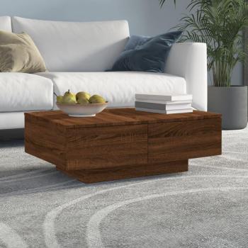 Mesa de centro de madera contrachapada en color roble marrón, dimensiones 90x60x31 cm