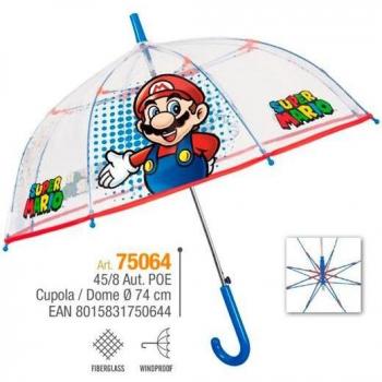 PARAGUAS INFANTIL 45/8 AUT TRANSPARENTE CUPULA SUPER MARIO