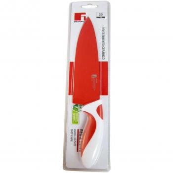 Bergner Red&White - Cuchillo chef con recubrimiento cerámico, 20 cm, color blanco y rojo