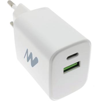 Cargador de Pared Netway USB-A/USB C QC 3.0 35W con Cable USB C Blanco APP-NW365