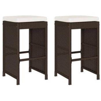 vidaXL Garden Bar Stools with Cushions 2 pcs Brown Poly Rattan - Type: Garden Bar Stools; Characteristics: Set of 2, Cushions included, Color: Brown, Material: Poly Rattan