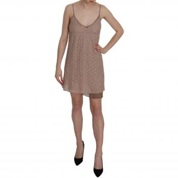 Beige Spaghetti Strap A-line Mini Cotton Dress - Pink Memories, Size M