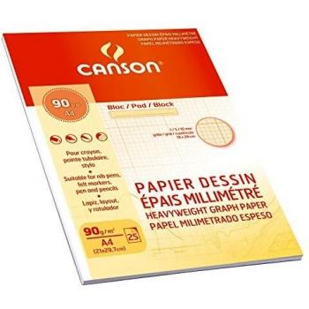 Canson Milimetrado, Bloc Encolado A4, 25 Hojas, 90g Sepia