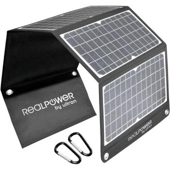 Cargador Solar Plegable RealPower SP-30E 30W con Conexión USB QC 3.0, Impermeable y Ligero para Tablet, Smartphone y Power Bank
