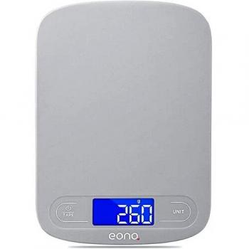 Amazon Brand - Eono Báscula de cocina digital báscula de acero inoxidable de con opción de gramos y onzas para hornear y cocinar 5 kg/1 g - Gris