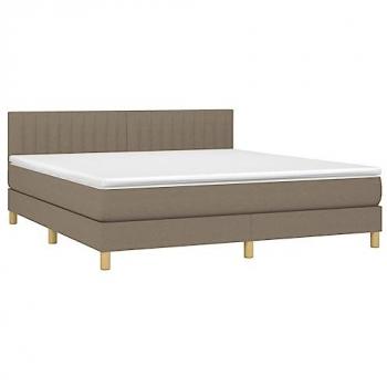 Cama box spring con colchón LED tela gris taupe 160x200 cm