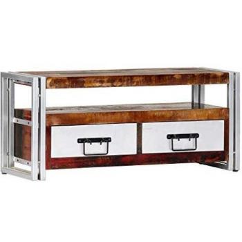 vidaXL Mueble TV 2 Cajones + 1 Estante Madera Maciza Reciclada Industrial Vintage Retro Módulo Televisión Mesa Baja Televisor Aparador Salón Comedor