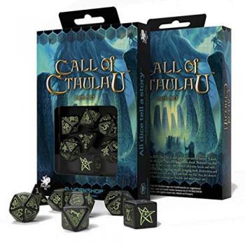 Set de Dados RPG Llamada de Cthulhu Negro y Fosforescente - 7 Piezas Poliedricas