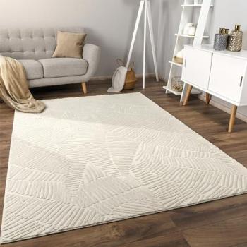 Alfombra de salón Boho Chic nórdica, dibujo geométrico, pelo corto, tamaño 200x280 cm, color crema