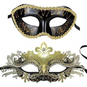 Coddsmz 2 Unidades Set Máscaras Máscara Veneciana máscara de Disfraz de Halloween Mardi Gras máscara, Black+Yellow-Black, Medium