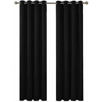 Deconovo Cortina Opaca para Habitación Térmica Aislante con Ojales 140 x 260 cm 2 Piezas Negro