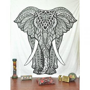 Handicrunch Indian Elephant Tapestry, Hippie Tapestries, Tapestry Wall Hanging, Indian Black & White Tapestry , Bohemian Dorm Decor Mandala Tapestries, Pyshedlic Tapestry