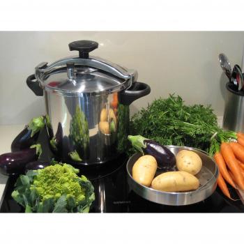Olla a presión clásica con estribo de acero inoxidable Ø22cm 6L - Gris y Negro - Compatible con inducción
