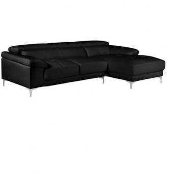 Sofá rinconero de piel Solange - Negro - Ángulo derecho - 2 plazas - Diseño contemporáneo