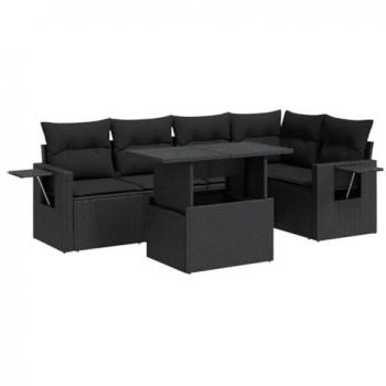 Set de sofás de jardín 6 piezas con cojines en ratán sintético negro