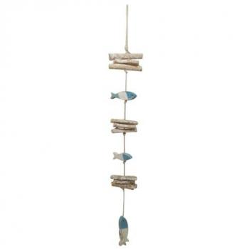 Colgante Marinero Azul de Madera - Aplique Pared Decorativo Náutico 80x10x10cm
