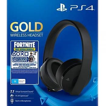 Sony - Gold Black Wireless 7.1 Gaming Headset Fortnite Neo Versa Bundle