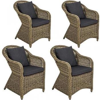 Conjunto de 4 Sillas de Jardín Lujosas de Ratán y Aluminio con 2 Cojines Extraíbles y Lavables - Muebles Resistentes a la Intemperie, Estabilidad Superior