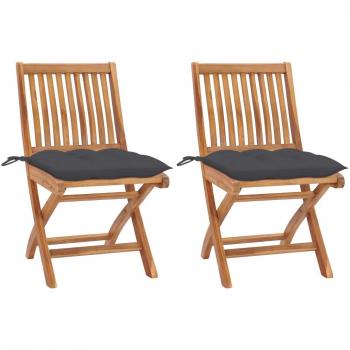 vidaXL Sillas de jardín 2 uds madera teca con cojines gris antracita