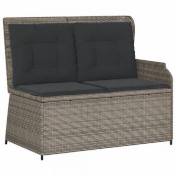 Sillón reclinable de jardín con cojines ratán sintético gris