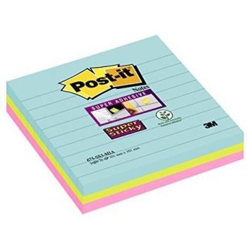 Notas Adhesivas Super Sticky Post-it® Miami 101x101 mm Rayadas Pack de 3