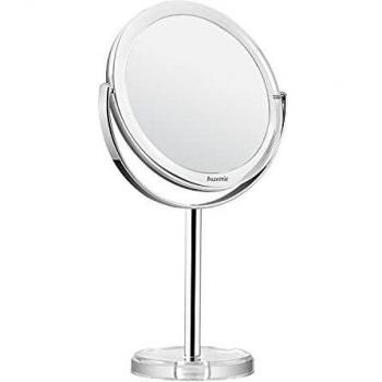 Auxmir Espejo de Maquillaje con Aumento 1X / 10X, Espejo Cosmético de Doble Cara, Espejo de Mesa con Rotación de 360° para Maquillaje, Afeitado y Cuidado Facial, Plata