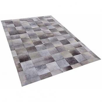 Alfombra de Piel de Vacuno Gris 160 x 230 cm Patchwork Geométrico Moderna Alacam