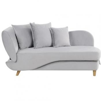 Chaiselongue Moderna Izquierda de 2 Plazas en Terciopelo Gris Claro con Almacenaje y Cojines Decorativos Meri II