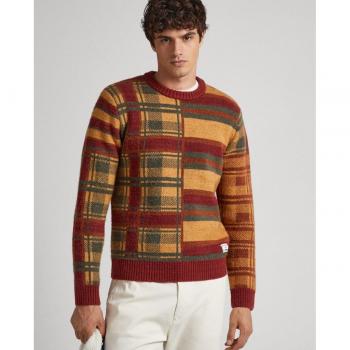 Jersey de hombre con estampado de cuadros y cuello redondo