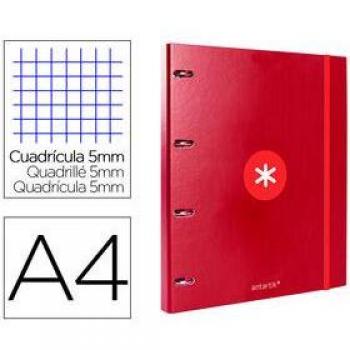 Carpeta con recambio Liderpapel Antartik A4 cuadro 5mm forrada 4 anillas redondas 25mm color frambuesa