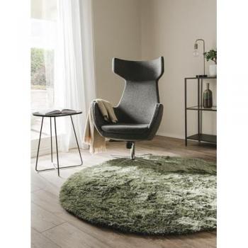 Alfombra Redonda de Pelo Largo Verde Ethno-Style, Diámetro 80 cm, Poliéster, Altura 31 mm