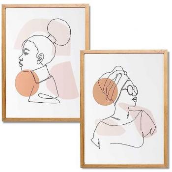 Pack 2 Cuadros Decorativos Modernos con Marco de Madera y Cristal, 43x3x53cm, Artísticos para Decoración de Pared (Rostros)