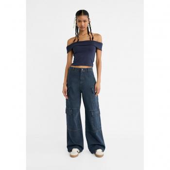 Stradivarius Cargo Pocket Trousers - Navy Blue