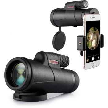 Telescopio Monocular, MeeQee 12×42 Portátil HD BAK4 Roof Prism Spotting Scopes con Universal Adaptador para Teléfono Móvil, Alta Potencia &Súper Claro, Ideal para Observación de Aves / Caza / Tiro con arco / al aire libre