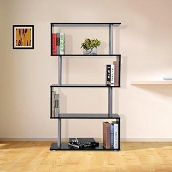 HOMCOM Libreria 145x80x30cm Madera y Metal Muebles Oficina Estanteria Estante Negro