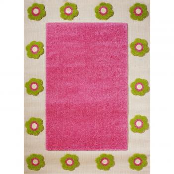 Little Helper IVI - Alfombra hipoalergénica grande y pila gruesa, diseño jardín de flores, 134 x 180 cm, multicolor / rosa