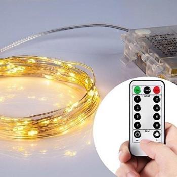 Lyhoon Led luces de alambre Impermeable 50 Leds 5M Longitud con Mando de 8 modos de cambia las formas de brillantes de luz LED de cadena en interiores o exteriores, decorar para casa, la Navidad, boda, Halloween y Todas Fiestas.