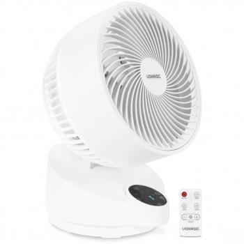 Ventilador de sobremesa silencioso blanco con mando a distancia, 3 velocidades, función de oscilación e inclinable 180°