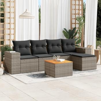 6-Piece Grey Poly Rattan Garden Sofa Set with Cushions