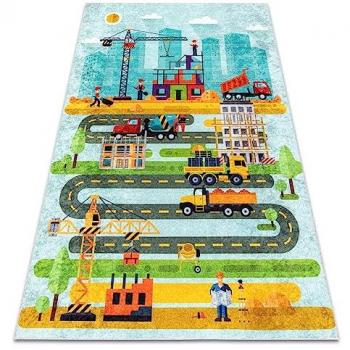Alfombra Lavable Junior Antideslizante Sitio de Construcción Azul Multicolor 200x290 cm