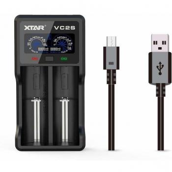 Cargador Rápido Xtar VC2S para Baterías Li-ion/Ni-MH/Ni-CD 18650, 2 Ranuras, Pantalla CLCD, Micro USB
