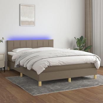 Cama box spring suave con colchón y LED 140x200 cm tela gris taupe Tortorora