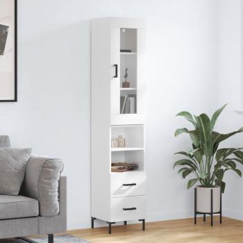 Aparador alto de madera contrachapada blanco brillo 34,5x34x180 cm
