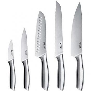 hecef 5 Piezas Juego de Cuchillos con Mango Hueco，Cuchillos de Acero Inoxidable Pulido Avanzado, Juego de Cuchillos de Chef Profesional, Cuchillos de Cocina con Hoja Afilada