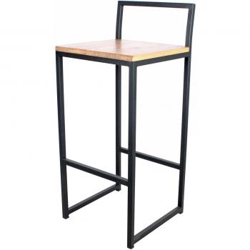 Decoración Vintage Alameda - Taburete de hierro, respaldo, tapa de madera, 40 x 39 x 87 cm, color negro