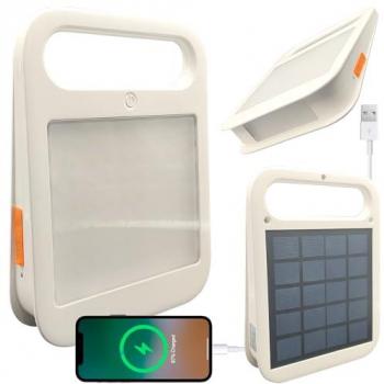 Foco Proyector Solar Portátil LED 4W con Power Bank, USB Recargable, Batería Integrada 3.6Ah y 2 Modos de Luz para Acampar y Jardín