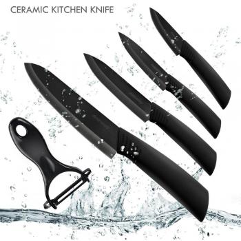 Ankway cuchillos de cocina de cerámica, 5 piezas cuchillo de cocina inoxidable profesional conjunto con chaquetas de protección cuchillos de cerámica ligeros