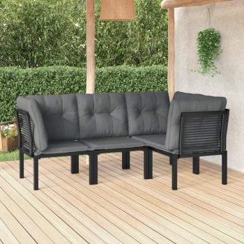 4-Piece Black and Gray Poly Rattan Garden Lounge Set